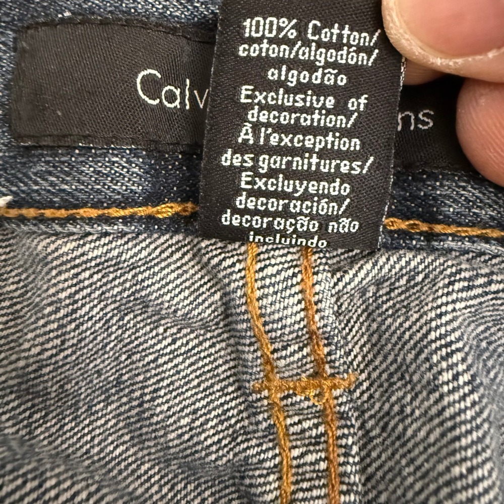 Calvin Klein Jeans Mens Blue Denim Straight Leg Jeans Size 34x32 Distressed Hem - Picture 7 of 10